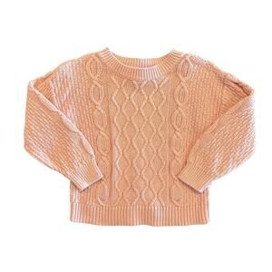 GAP Toddler Girl Cable Knit Sweater – Pink Crewneck, 2 Years, 100% Cotton
